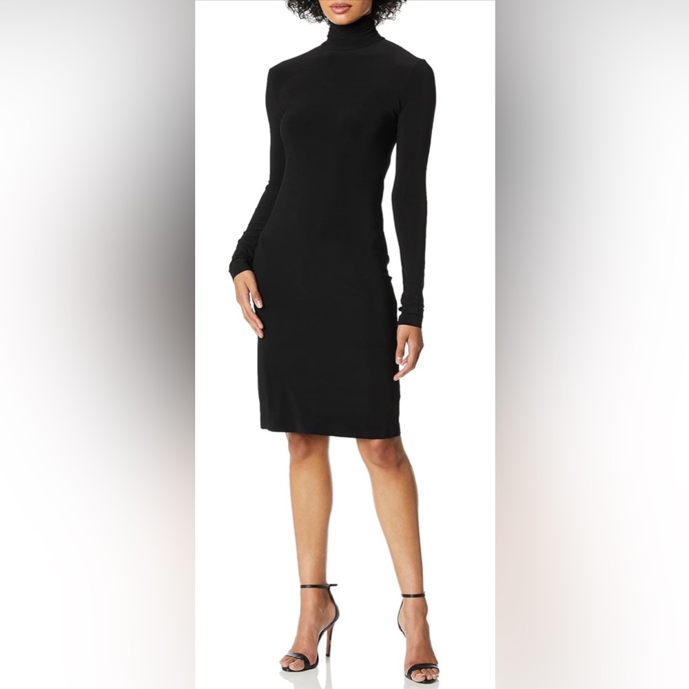 Norma Kamali Womens Slim Fit Long Sleeve Turtle Dress to Knee